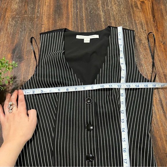DVF Black White Pin stripe sleeveless Gilet Dress 4 button up v neck - Picture 10 of 16